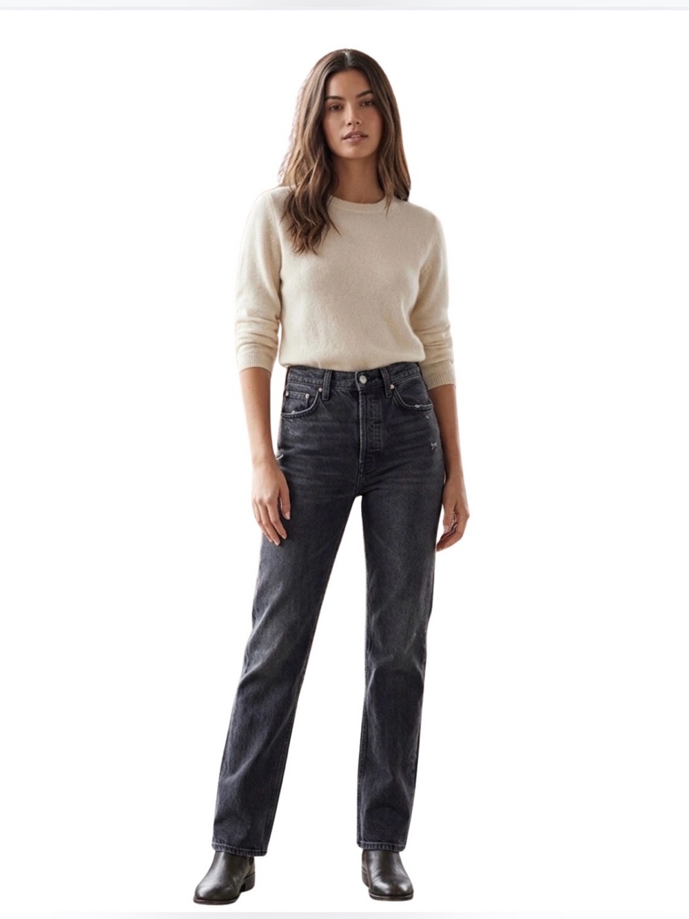 AGOLDE Vintage High Rise Straight Leg Jeans in Washed Black - Size 25